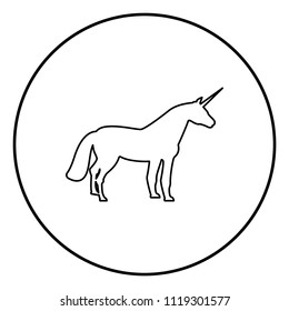 Unicorn icon black color in circle round outline