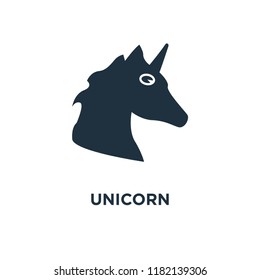 Unicorn icon. Black filled vector illustration. Unicorn symbol on white background. Can be used in web and mobile.