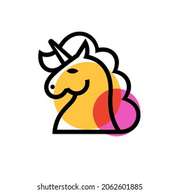 Unicorn icon. Unicorn emblem. Unicorn silhouette on a yellow background.