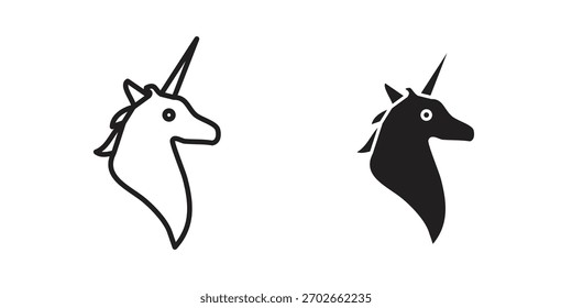 Colección de ilustraciones de iconos de unicornio. contorno de trazo editable y estilo plano