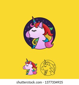 Unicorn icon isolated on white background. Vector unicorn head with a rainbow mane