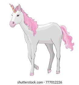 Unicorn icon isolated on white. Head portrait horse sticker, patch badge.