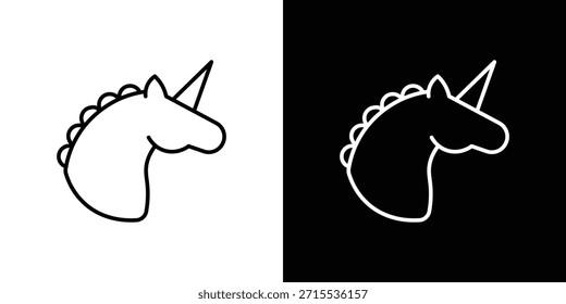 Einhorn-Symbol im Liniendesign. Bearbeitbare Strichsymbole.