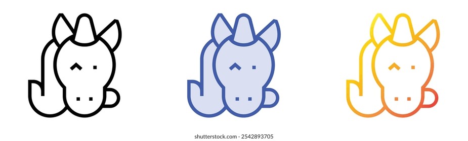 icono de unicornio. Lineal, relleno azul y diseño de estilo degradado aislado sobre fondo blanco