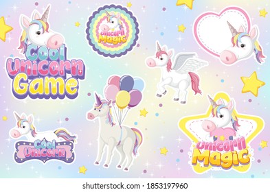 Unicorn icon on magic  pastel background illustration