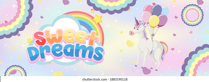 Unicorn icon on magic  pastel background illustration