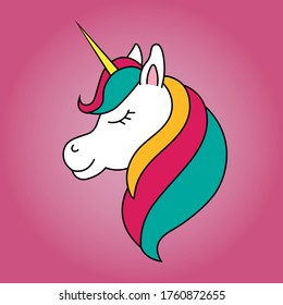 Unicorn icon on pink background, vector illustration.