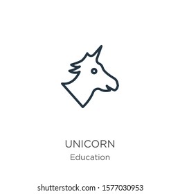 Unicorn icon. Thin linear unicorn outline icon isolated on white background from education collection. Line vector sign, symbol for web and mobile