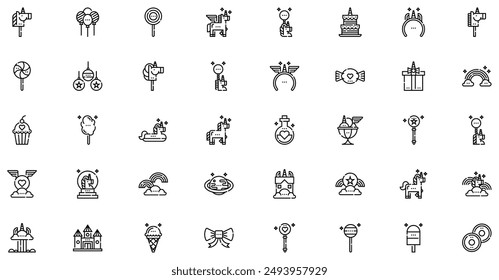 Unicorn icons collection is a vector illustration with editable stroke, offering versatility and customization. Perfect for various design needs, it includes high-quality graphics 