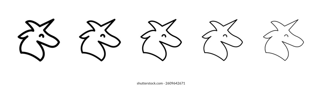 Unicorn icons vectors set in different stroke lines