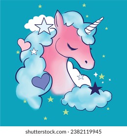 Unicorn illustration. Girl child tshirt pattern design. T shirt trendy