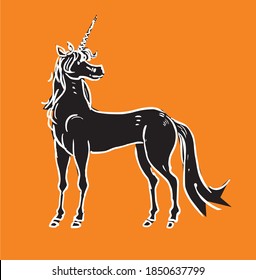 Unicorn illustration. Mythical horned horse.