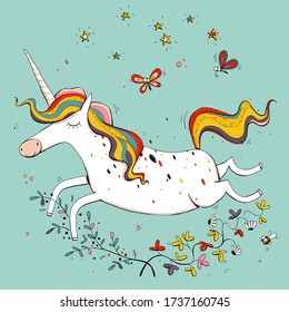 Unicorn illustration with wrap elements. Cartoon set. EPS10 vector file.