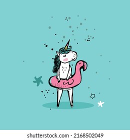 Unicorn With Inflatable Flamingo Ring Ready To Swim