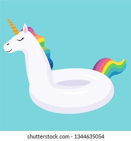 Unicorn inflatable pool float. Vector illustration.