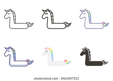 Unicornio anillo inflable piscina y playa boya flotador Vector gráfico icono Elementos