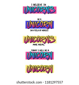 Unicorn inscriptions set. It can be used for sticker, patch, phone case, poster, t-shirt, mug etc.