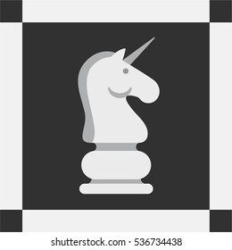 Unicorn instead horse of chess, conception of advantage, fortune, success, vector illustration