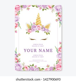 Unicorn Invitation Card With Floral Wreath