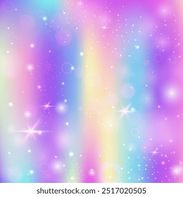 Convite de Unicórnio. Gradiente de arco-íris rosa. História da Princesa. "Holographic Magical Invite" (em inglês). Holograma de cor roxa. Padrão de galáxia azul. Fundo Kawaii. Convite do Unicórnio do Sonho.
