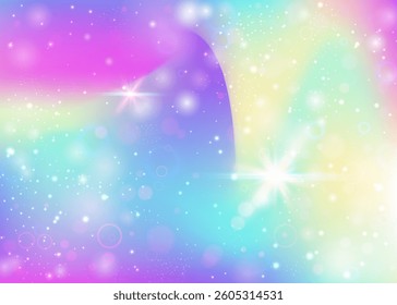 Unicorn Invitation. Pink Rainbow Pattern. Girl Hologram. Holographic Cosmic Invite. Purple Galaxy Gradient. Lilac Fantasy Background. Magic Texture. Stars Unicorn Invitation.