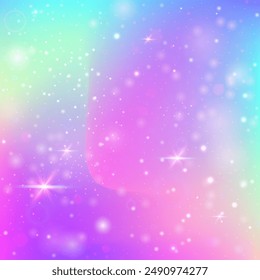 Unicorn Invitation. Pink Universe Gradient. Rainbow Background. Holographic Pastel Effect. Purple Fairy Pattern. Blue Cosmic Hologram. Princess Backdrop. Stars Unicorn Invitation.