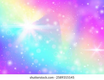 Unicorn Invitation. Purple Rainbow Gradient. Girl Pattern. Holographic Blurred Mesh. Pink Abstract Background. Blue Girlish Hologram. Princess Glitter. Stars Unicorn Invitation.