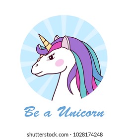 Unicorn isolated on background. For web site, poster, placard and wallpaper.Cute unicorn for mobile phone decoration, app, print material and greeting card.Creative art concept, vector illustration eps 10