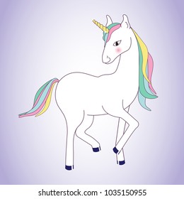 Unicorn isolated on background. For web site,poster,placard and wallpaper. Cute unicorn for mobile phone decoration,app,print material and greeting card.Creative art concept,vector illustration eps 10