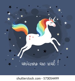 Unicorn jumping with stars in the background, vector illustration