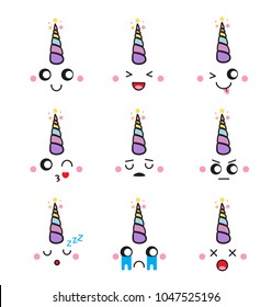 unicorn kawaii emoji cute emoticons illustration set