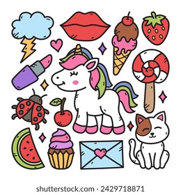 Unicorn Kids Doodle Vector Illustration
