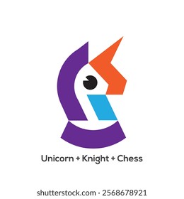 Unicorn, knight, chess creative initial logo design icon