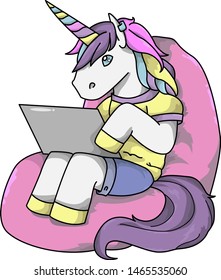 Unicorn with a laptop, unicorn programmer, unicorn designer.