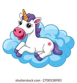 Unicorn laying on cloud vector illustration isolated on white background perfect for fantasy magical creature kids designs dreamy whimsical artwork