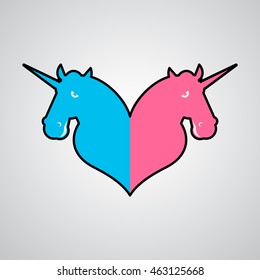 Unicorn LGBT symbol community. Sign of love and two magic animals. Heart and magical beast