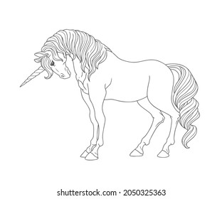 Unicorn Line Art Coloring Page vector illustration