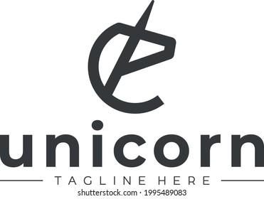 unicorn line art logo vector