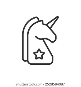 Unicorn, in line design. Unicorn, fantasy, mythical, magical, horn, colorful, rainbow on white background vector. Unicorn, in line design editable stroke icon