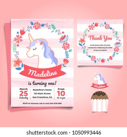 Unicorn, Little Pony Theme Birthday Invitation