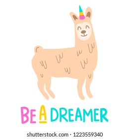 Unicorn llama. Hand drawn banner, poster. Inspiration vector lettering illustration for greeting card, t shirt, print, stickers, posters design. 