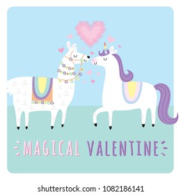 Unicorn and Llama Magical Valentine