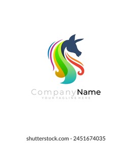 Unicorn logo with colorful design, 3d colorful logos
