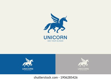 Unicorn logo design, unicorn logo ideas premium vector.  silhouette of a full-body unicorn vector illustration with minimal art.