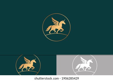 Unicorn logo design, unicorn logo ideas premium vector.  silhouette of a full-body unicorn vector illustration with minimal art.