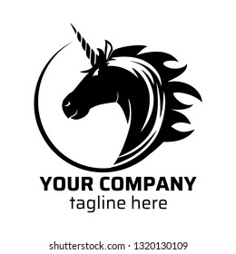 unicorn logo design template, silhouette of unicorn head, vector flat icon