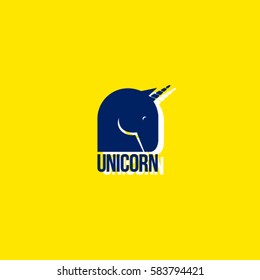 Unicorn logo. Unicorn emblem. Unicorn silhouette on a yellow background.