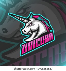 Unicorn Logo Mascot Vector Illustration with angry face for logo gaming template svg