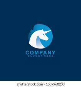 Unicorn Logo Modern Design Template Isolated On Blue Colour