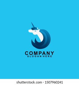 Unicorn Logo Modern Design Template Isolated On Blue Colour